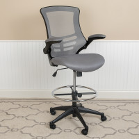 Flash Furniture BL-X-5M-D-DKGY-GG Mid-Back Dark Gray Mesh Ergonomic Drafting Chair with Adjustable Foot Ring and Flip-Up Arms